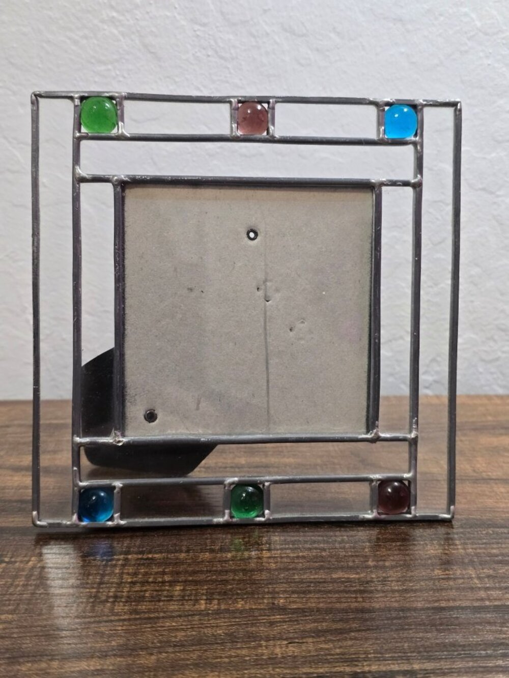 Vintage Fetco Stained Art Glass Photo Frame With Multicolor Accents 4 x4 Photo